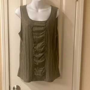 CHICO’S Size 2 / US 12 - OLIVE GREEN Sheered Front TANK with Gold Shimmer